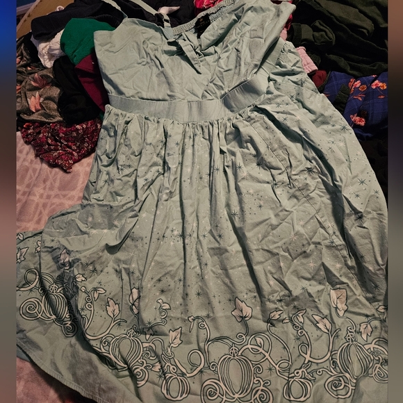 Torrid Disney Cinderella Fairy Godmother Aqua Tie-Front Skater Dress - Picture 13 of 14